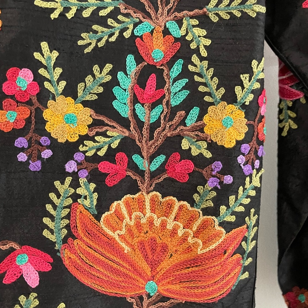 Vintage Embroidered and Embellished Silk Floral Jacket - Picture 6 of 9